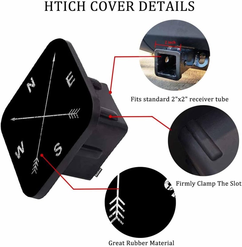 Beabes Compass Truck Hitch Covers Grunge Sailor Adventure Compass Rose Rubber Trailer Hitch Covers Receiver Plug Cap Fits for Any 2"X2" Square Receiver Tube for Sedans Cars SUVs, Black - Image 3